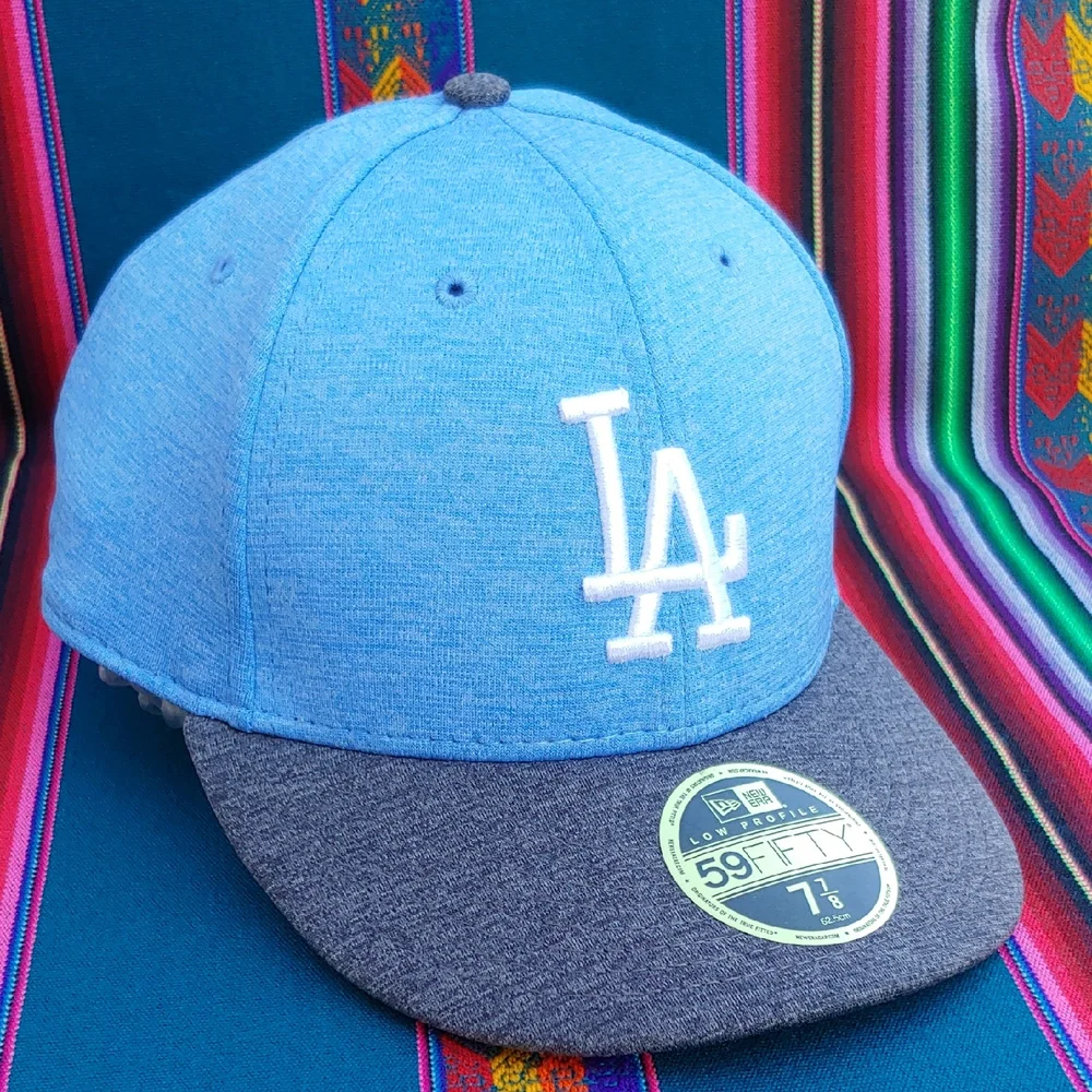 New Era Dodgers 59FIFTY Low Profile 7 7/8 Fitted Baseball Cap Light-Dark Blue - Picture 3 of 16